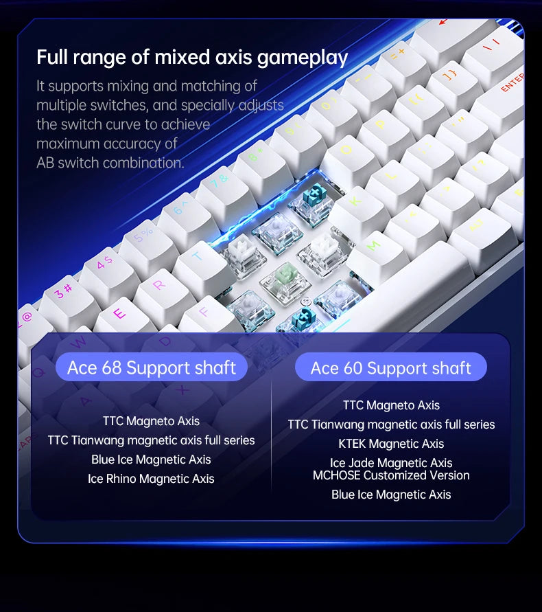 MCHOSE Ace 60 Pro 68 Magnetic Axis Mechanical Keyboard Customized Esports 0.01ms Latency RT 0.01mm 128K Gaming Keyboard Original