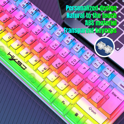HXSJ V700 60% Wired Transparent Gaming Keyboard, RGB Backlit 61 Keys Compact USB Gaming Keyboard for PC, Mac & Laptop