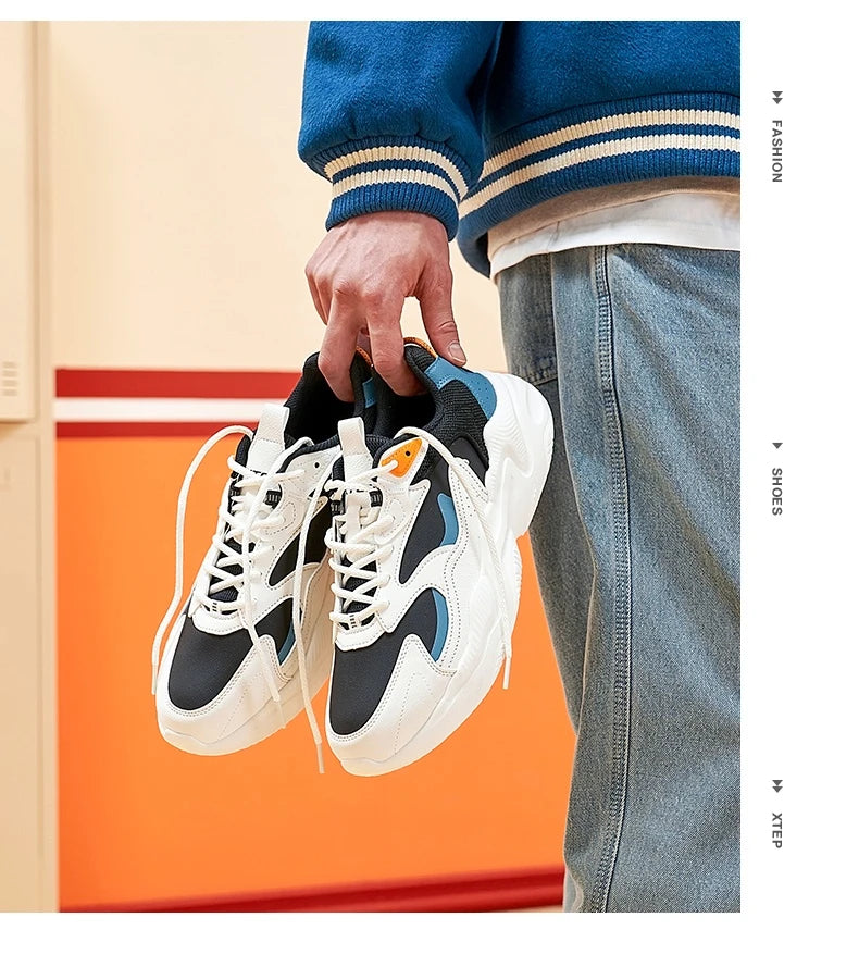 Xtep Casual Shoes For Men Breathable Thick Sole Heightened Lightweight Strong Wrapping Street Style Sports Shoes 977319320047