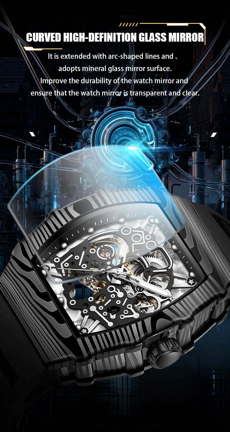 MUSANFIGO barrel shaped design, luxurious fully automatic mechanical men's watch, waterproof and luminous trendy watch