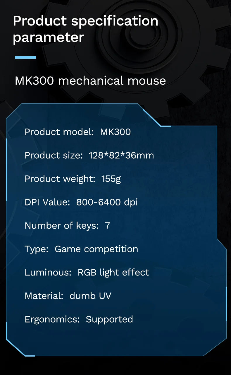 Mouse mecanic cu fir pentru PC gaming esports, RGB, 6400 DPI, atracție magnetică, contragreutate DIY