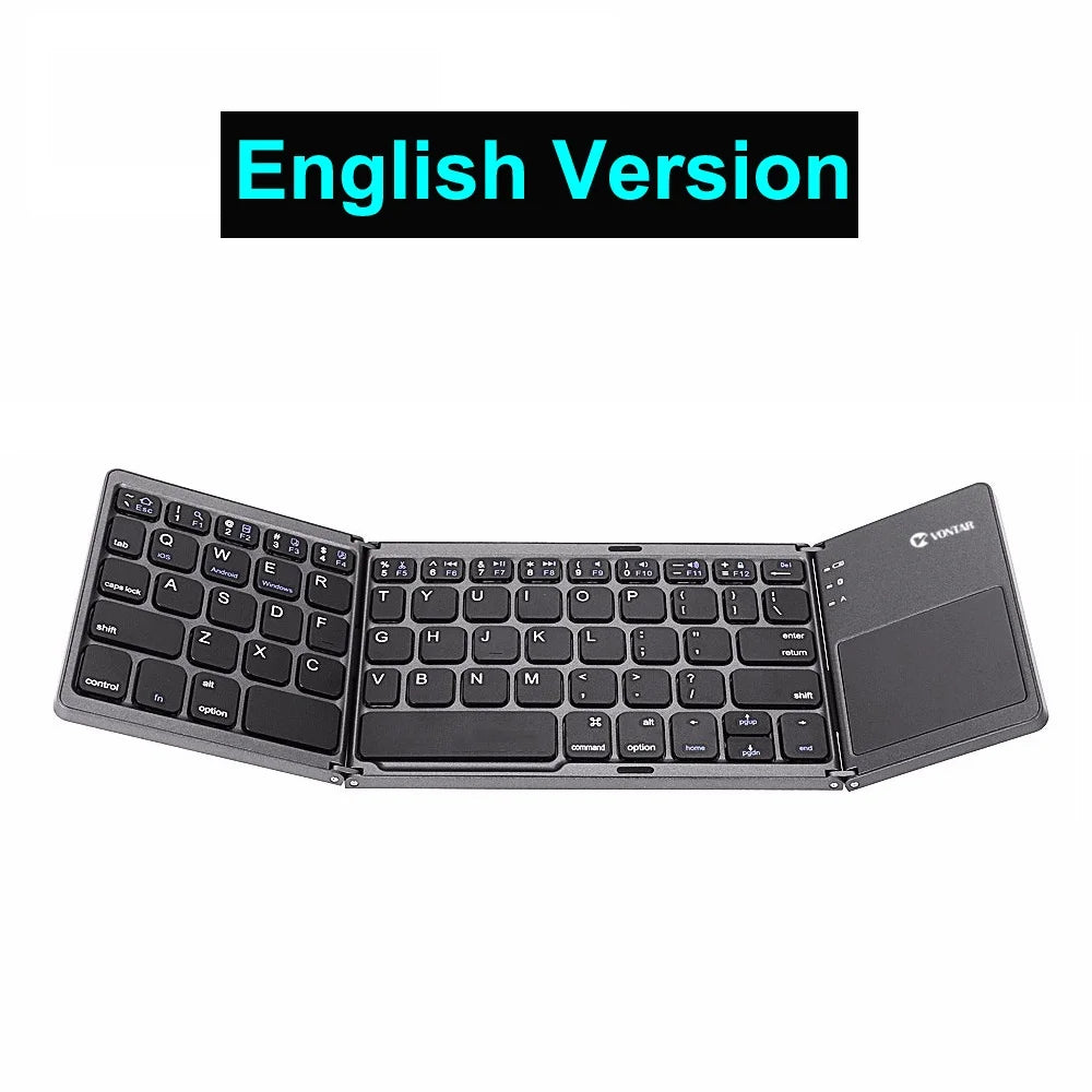 2026 Folding Bluetooth Keyboard Wireless Klavye English Russian with Type-C Charge Port for IOS/Android/Windows ipad Tablet