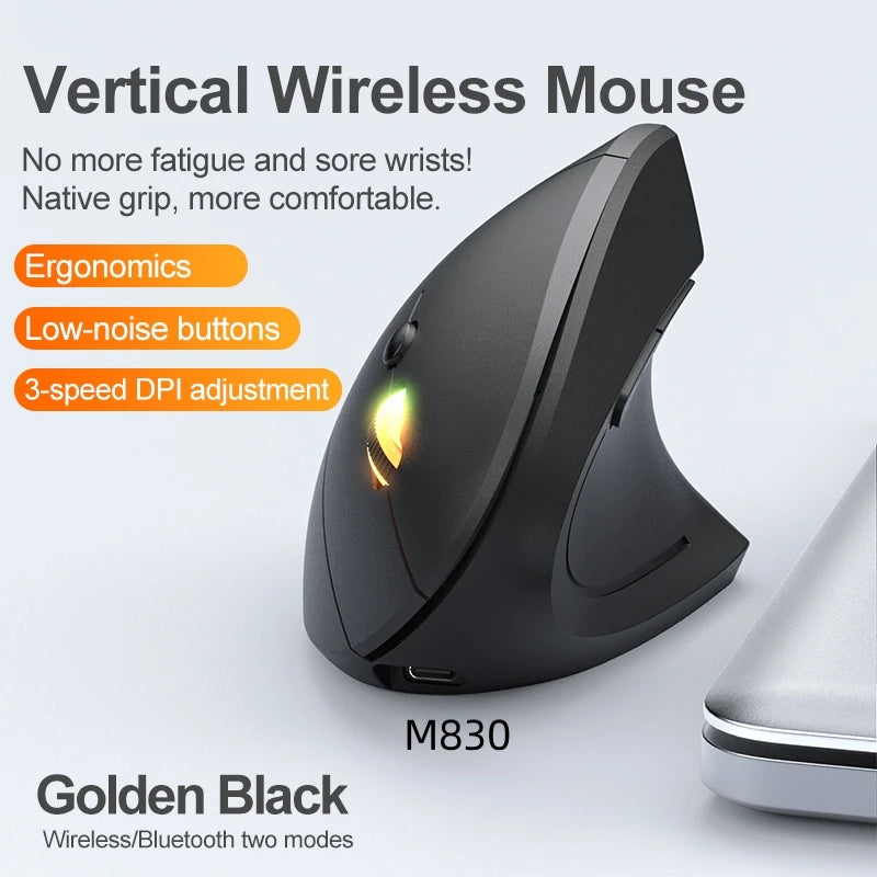 2.4G Bluetooth vezeték nélküli függőleges egér, újratölthető, ergonomikus, 1600DPI állítható gaming egér, 6 gombos, laptophoz, PC-hez és számítógéphez