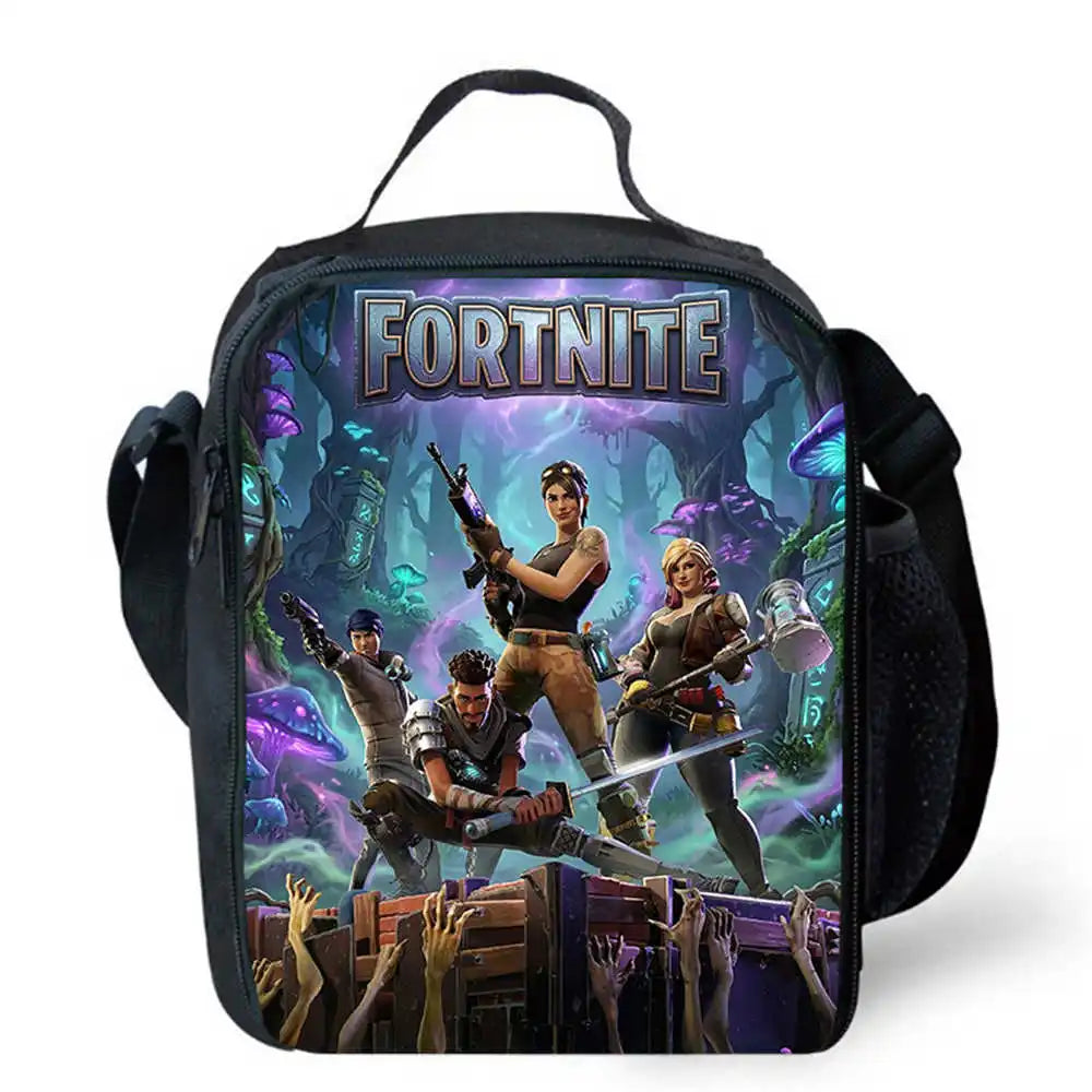Children's Cartoon Fortnite Picnic Bag For Boys and Girls Age 5-10，Kids Insulated Cooler Lunch Bags Cute Portable Lightweight