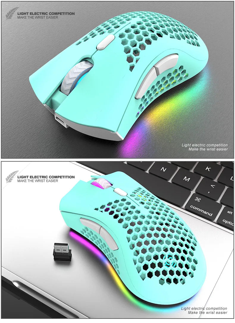 BM600 Rechargeable Wireless Gaming Mouse, 2.4G RGB Honeycomb Gaming Mouse with 12000 DPI, 7 Programmable Buttons, USB Gaming Mouse for PC & Laptop