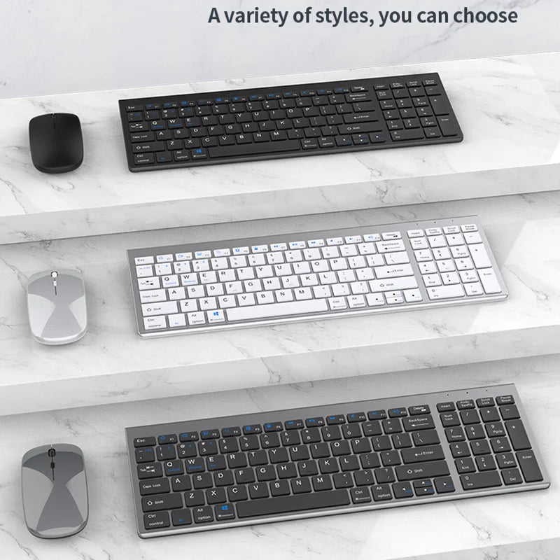 Set tastiera e mouse JOMAA Bluetooth & 2.4G USB per laptop, computer e iPad, combo tastiera e mouse wireless ricaricabili silenziosi