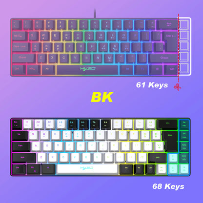 68 Keys Gaming Keyboard USB Wired Portable 20 RGB Backlight Keyboard Black and White Keycaps for Windows Laptops Computer