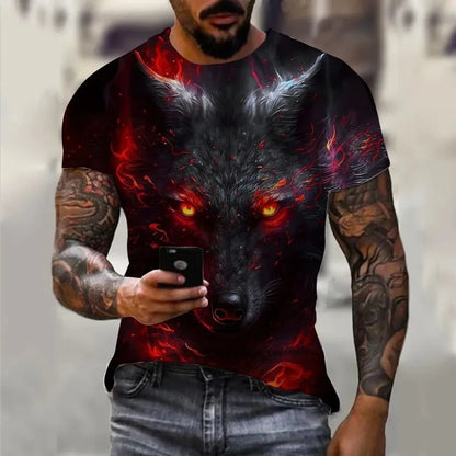 Męskie koszulki letnie z nadrukiem zwierzęcym – wilk, nadruk 3D, koszulki letnie, damskie, moda uliczna, koszulki oversize, odzież męska