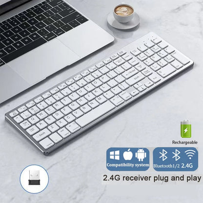 Russian/Hebrew/Spanish/Portuguese/Korean Bluetooth 5.0 & 2.4G Wireless Rechargeable Keyboard For Tablet iPad PC Android IOS Win