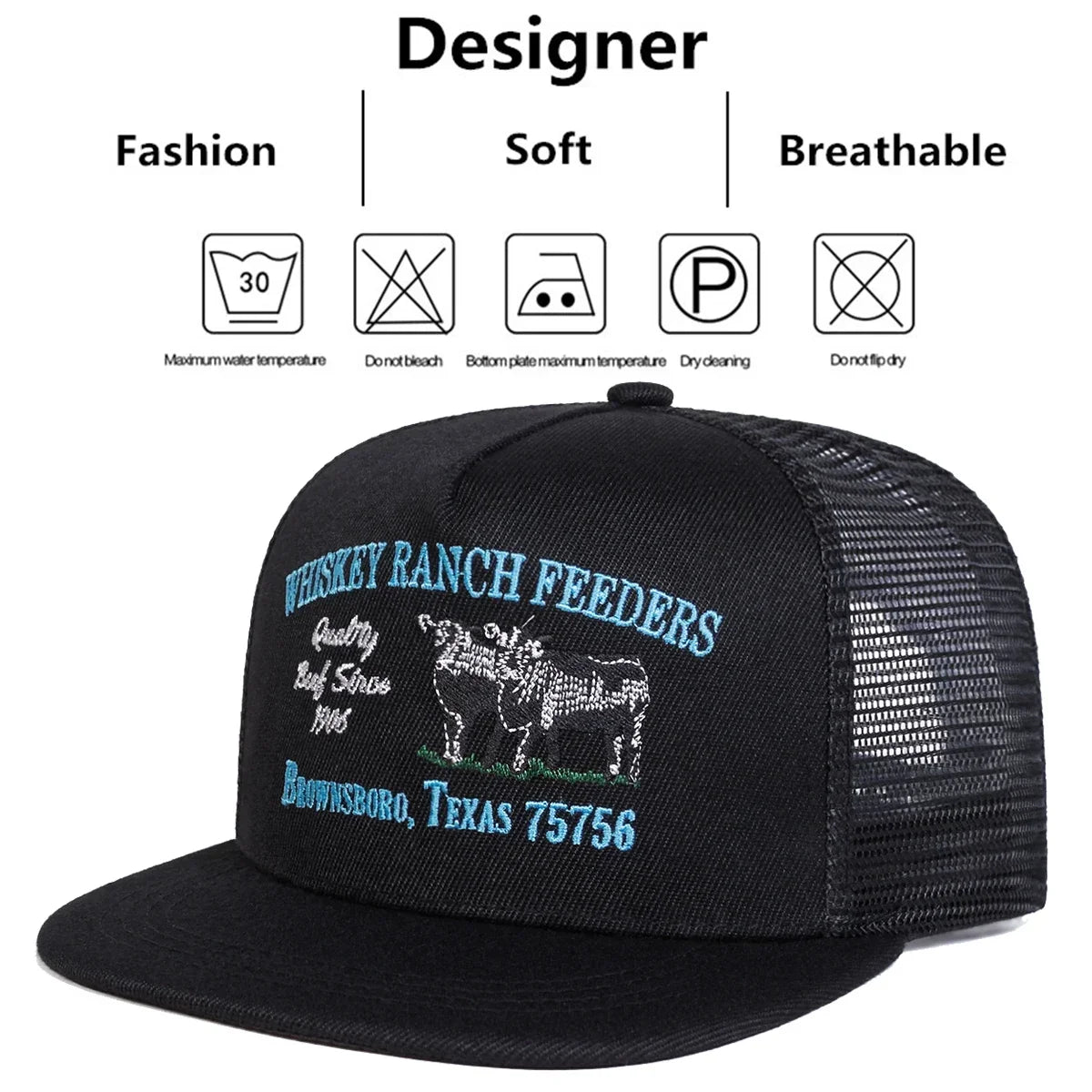 Unisex WHISKEY RANCH FEEDERS Embroidery Hip-hop Net Hats Spring Summer Outdoor Adjustable Casual Baseball Caps Sunscreen Hat Cap