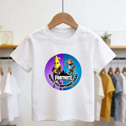 Fortnites Theme Cartoon Printed T-Shirt Summer Child White Cotton T-Shirt Cartoon Hot Game Fortnite Short Sleeve
