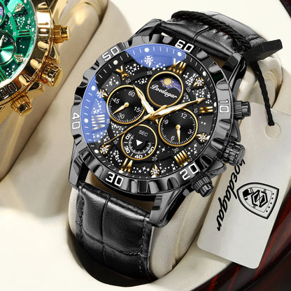 Orologio da polso di lusso POEDAGAR da uomo – Cronografo sportivo, impermeabile e luminescente, con cinturino in pelle, movimento al quarzo