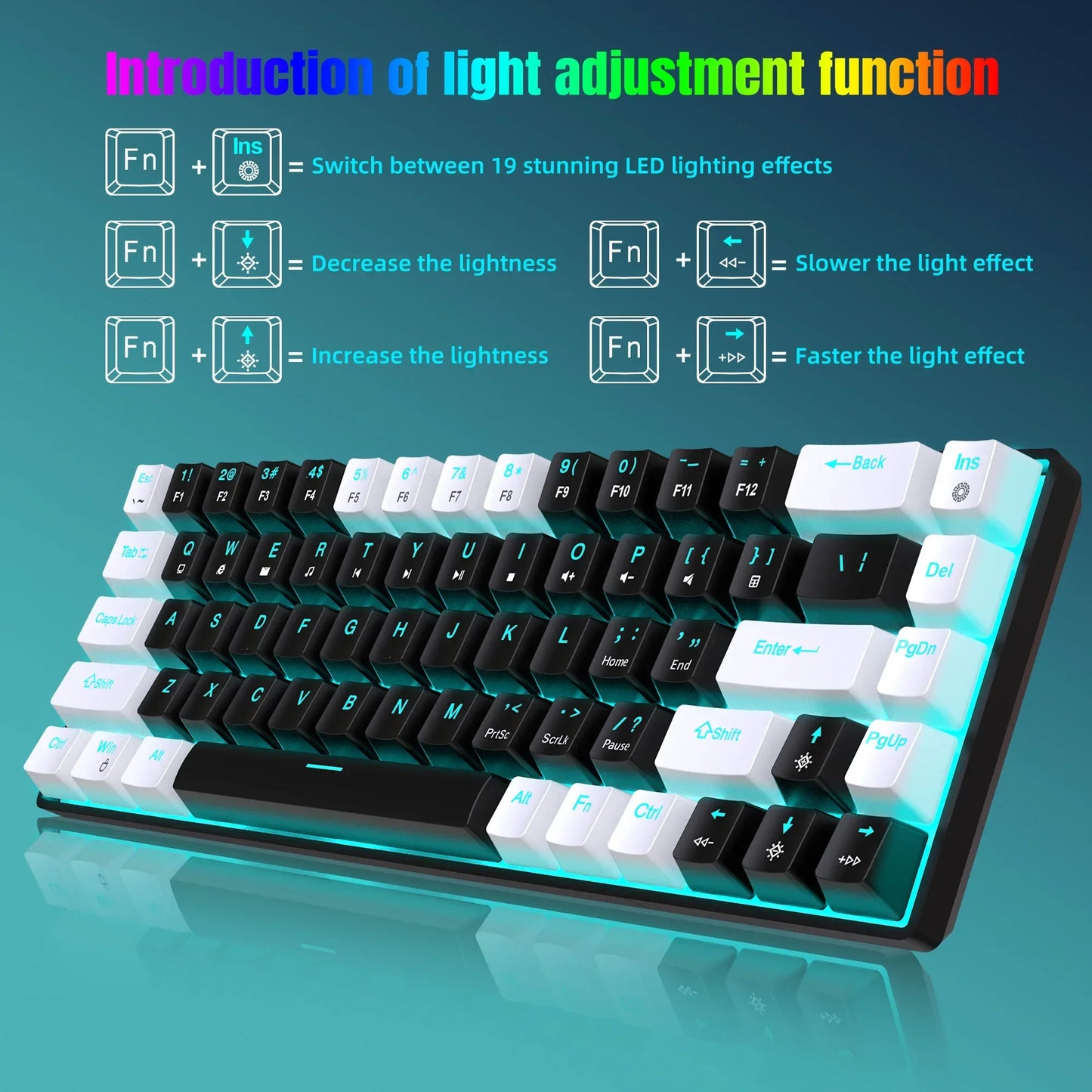 Glo 68 Keys Mechanical Keyboard Ergonomics RGB Backlit LED Hot Swappable Blue Switch Gaming Keyboard for PC Laptop Office