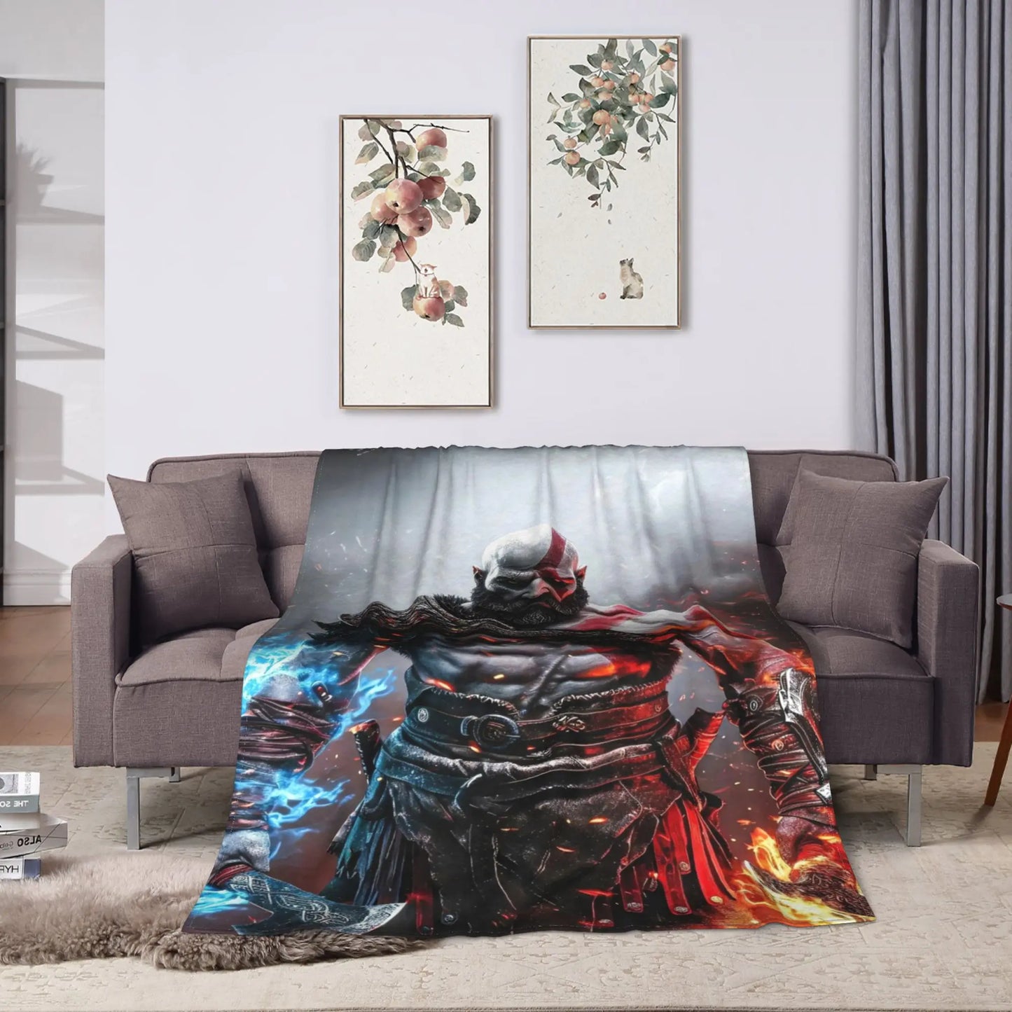 God of War Games Kratos Cartoon Flannel Blanket  Super Soft Throw Blanket for Couch Bed Travel Street Trend Bedspread Sofa Bed
