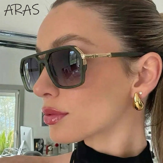 Vintage Steampunk Polarized Sunglasses Women Double Bridge Black 2026 Luxury Designer Driving Shades For Lady Fashion Eyewear
