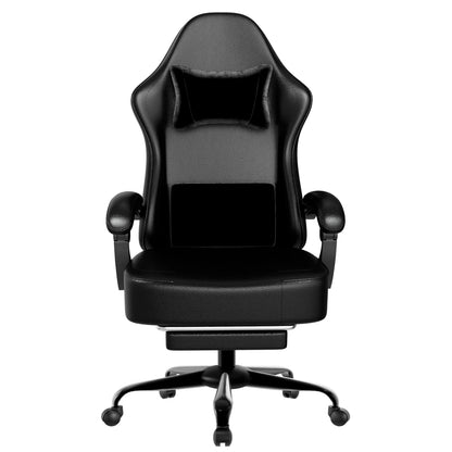 Gaming Chair with Pocket Spring Cushion and Footrest, Ergonomic Computer Chair for Adults, Breathable PU Leather Game Chair, Adj