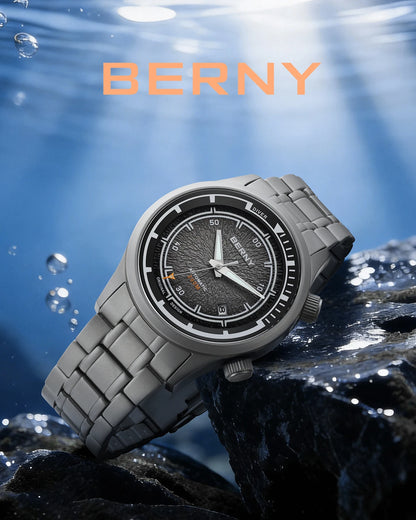 BERNY Automatic Diving Watches for Men Full Titanium Lightweight Super Luminous Mechanical Men's Diver Watch 20ATM Sapphire
