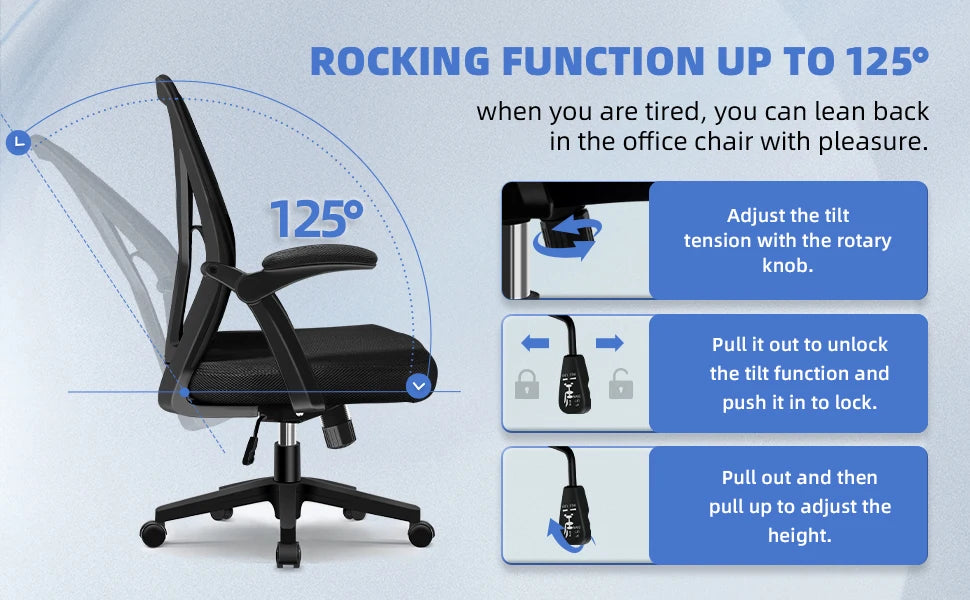 Daccormax Ergonomic Office Chair with Lumbar Support, Adjustable Reclining Desk Chair, Computer Chair with Armrests for Home Office