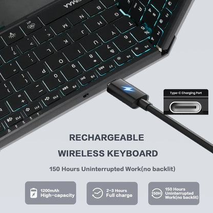 Tastiera touchpad wireless Bluetooth Dual Mode portatile con retroilluminazione RGB, 98 tasti, tastiera da ufficio pieghevole per PC/Laptop/Mac - Nero