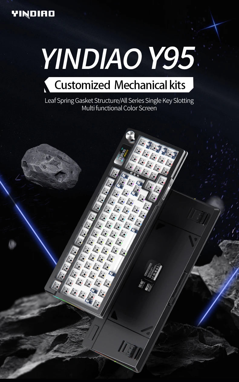 YINDIAOY95 Three Mode Mechanical Keyboard Hot Swap RGB Gaming Keyboard DIY Kit with Customize Display