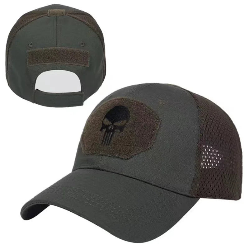 2024 New Summer Camouflage Skull Baseball Mesh Cap Adjustable Airsoft Outdoor Tactical Hiking Casquette Hats For Men Women