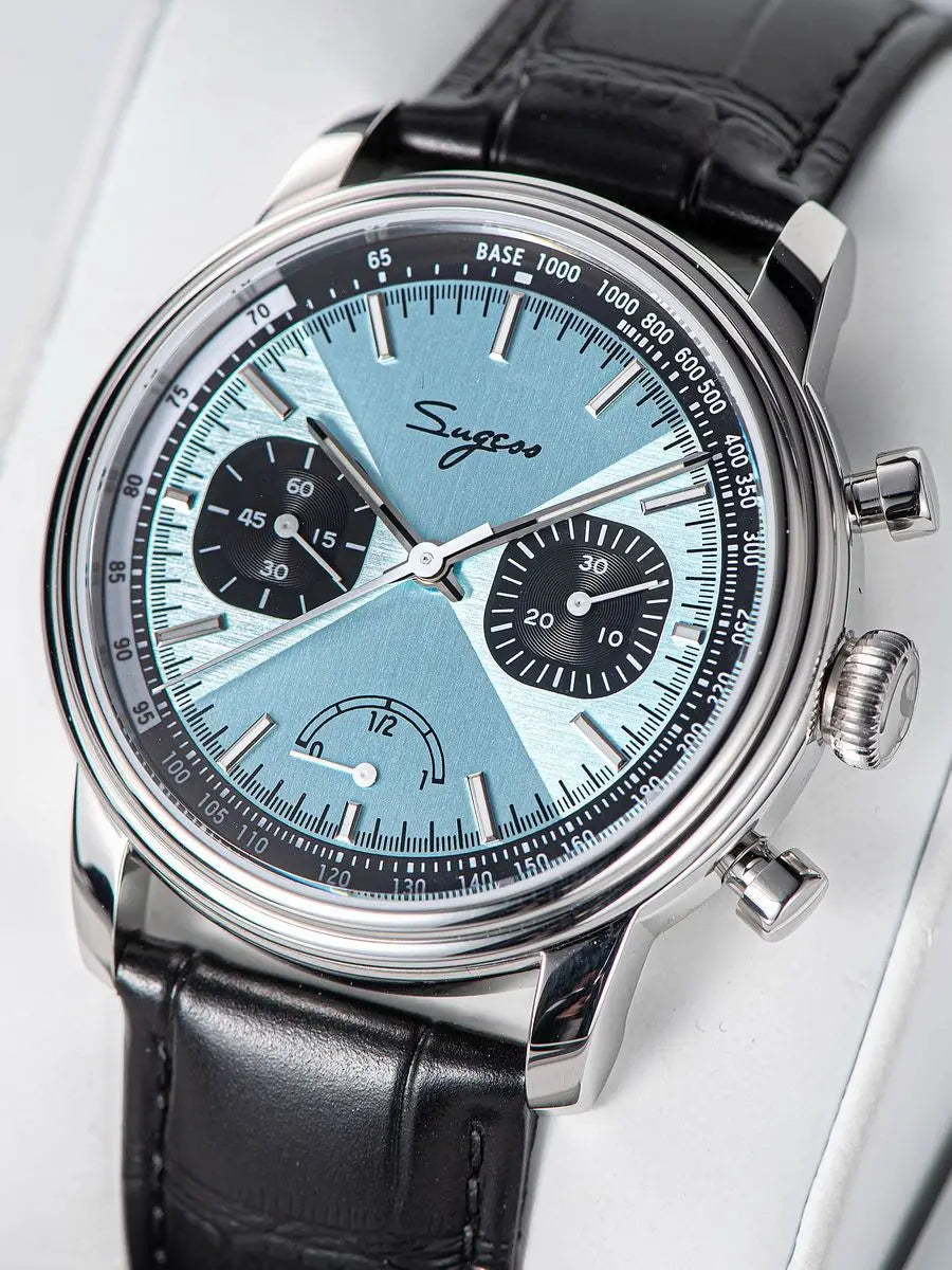 Sugess Men's Pilot 1963 Wristwatch ST1906 Chronograph Handwind Movement Domed Sapphire Waterproof Power Reserve Lume V2