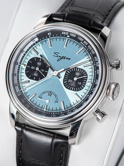 Sugess Men's Pilot 1963 Wristwatch ST1906 Chronograph Handwind Movement Domed Sapphire Waterproof Power Reserve Lume V2