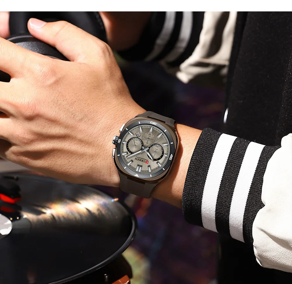 Orologio da uomo CURREN – Nuovo modello di lusso al quarzo, cinturino in silicone, stile sportivo, multifunzione, impermeabile, luminescente, con datario e cronometro.