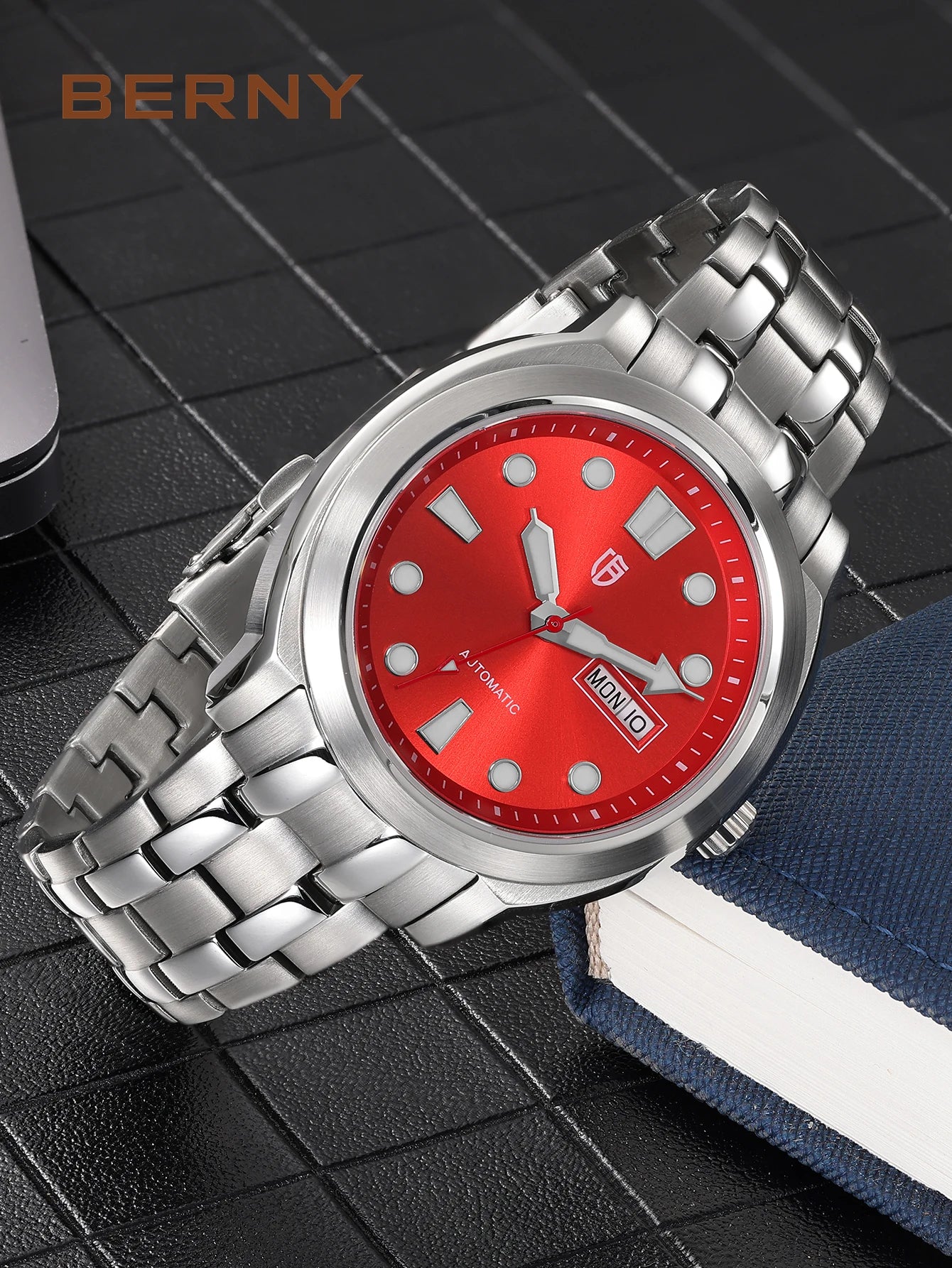 BERNY Automatic Men Watch Supper Luminous Sapphire Stainless Steel 100M Waterproof Business Casual Mechanical Wristwatch for Men