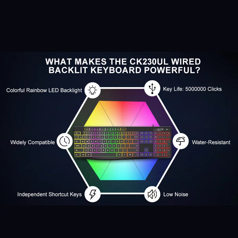 New Wired Light Backlit RGB Mute Keyboard  Desktop Notebook Home Business For Office Ultra Thin USB office home
