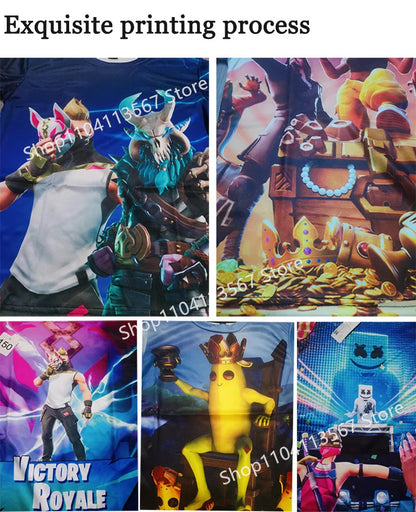 Cartoon-T-Shirt für Jungen und Mädchen, Fortnite-T-Shirt Battle Royale 3D, 3 bis 14 Jahre, Victory Royale, Gaming-Oberteil für Kinder und Teenager