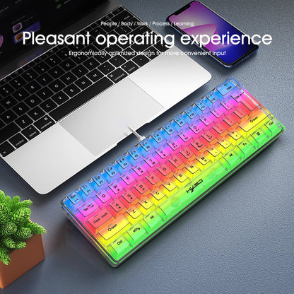 HXSJ V700 60% Wired Transparent Gaming Keyboard, RGB Backlit 61 Keys Compact USB Gaming Keyboard for PC, Mac & Laptop