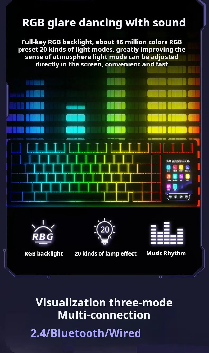 AULA L99 Intelligent Screen Mechanical Keyboard Bluetooth Wireless Tri-mode Night Gaming Laptop Keyboard 8000mAh Raindrop Switch