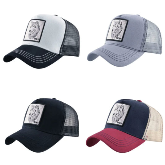 Wolf Patch Embroidery Mesh Baseball Cap Adjustable Fashion Hip Hop Trucker Men Women Outdoor Breathable Visor Snapback Hat Gift