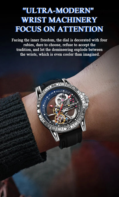 MUSANFIGO hollowed out fully automatic men's watch with mechanical movement, men's night light waterproof trendy watch