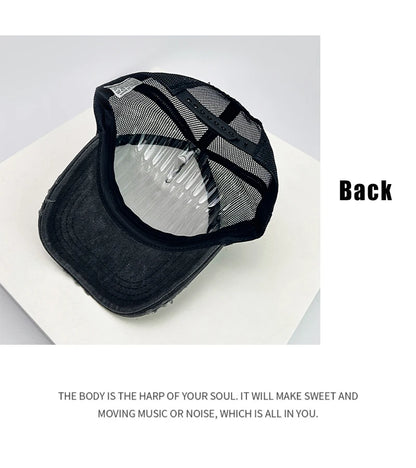 New Unisex Color Block Broken Style Baseball Hats Distress Breathable Mesh Sunshade Retro Trucker Caps Versatile Simple Fashion