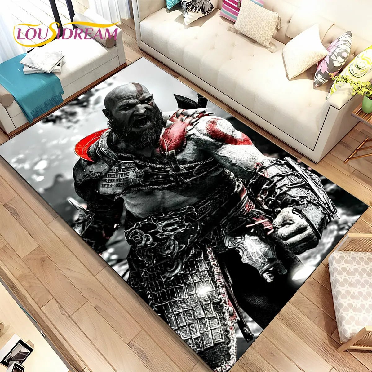 God of War Game Gamers Kratos  Area Rug,Carpet Rug for Living Room Bedroom Sofa Doormat Decoration, Kids Play Non-slip Floor Mat