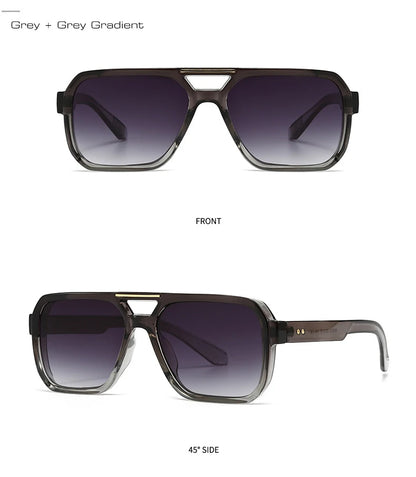 SO&EI Fashion Double Bridges Square Sunglasses Women Retro Rivets Blue Tea Shades UV400 Men Outdoor Gradient Sun Glasses