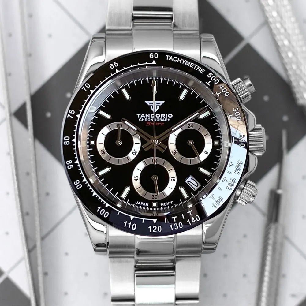 Luxury VK63 Men's Watch Quartz Movement Business Stop Watches 39mm Steel/Rose Gold Date Luminous Dial Fully Chronograph