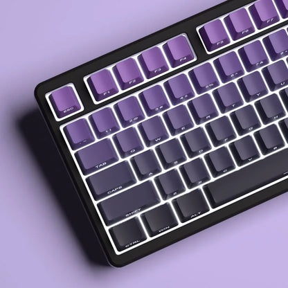 Black Purple Side Engraved Translucent OEM Keycaps 130 Keys PBT Small Full Set Keycaps for 60/64/84/98/108 Mechanical Keyboards