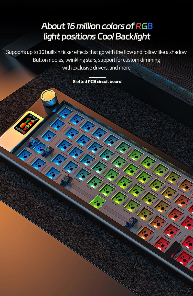 Tri-mode Mechanical Keyboard Wired&Wireless Barebone Kit 3/5 Pins Customized Hot Swap RGB Rapid Disassemble Gasket