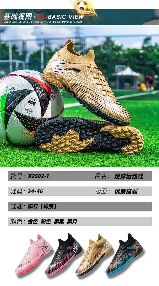 Kids Anti Collision Toe Football Boots Lace Up Closure Short Non Slip Studs Wearproof Breathable Outdoor Grass Game Shoes