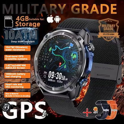 New Men TANK GPS Map Smart Watch Outdoor Compass 1000mAh Large Battery 10ATM Waterproof Bluetooth Call Sports AMOLED Smartwatch
