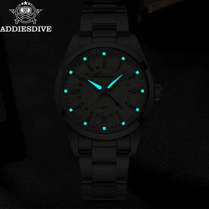ADDIESDIVE 36mm Men's Analog Watch GMT 515-24H Watch BGW9 Luminous 100m Waterproof Stainless Steel Men's Quartz Watches AD2065
