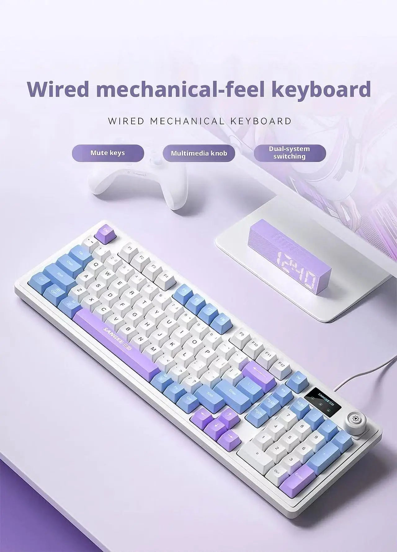 RGB 98Key Silent Keyboard and Mouse Set Wired Mechanical Feel with Screen Display Gaming Office Combo for PC Laptop Desktop