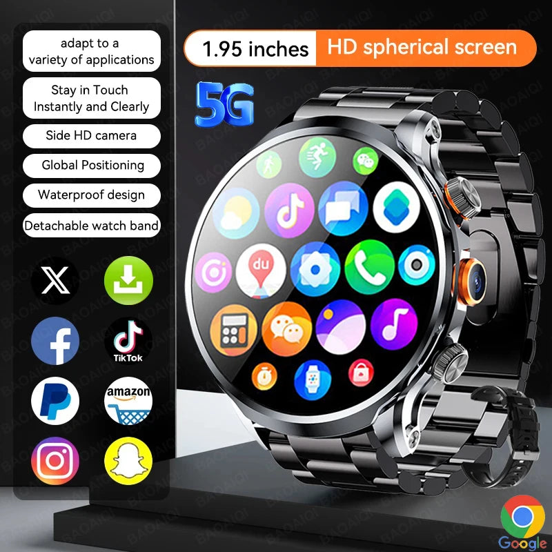 8GB+128GB RAM 5G/4G Smart Watch 1.95 inch AMOLED 1880mah Battery 500W Camera GPS WIFI Google APP Download Smartwatch Android 9.0