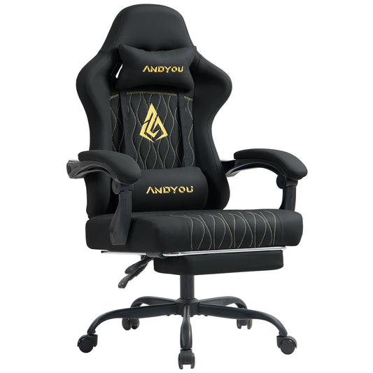 Andyou Ergonomic Gaming Chair with Reclining PU Leather Seat, Swivel Computer Gaming Chair with Adjustable Height, Lumbar Support & Footrest Design