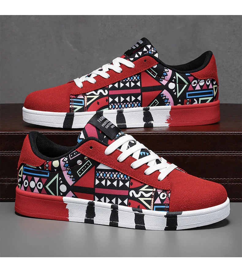 Pánské sportovní běžecké boty YRZL z plátna s geometrickým stylem, šněrovací tenisky pro páry, módní skate boty pro muže s graffiti potiskem