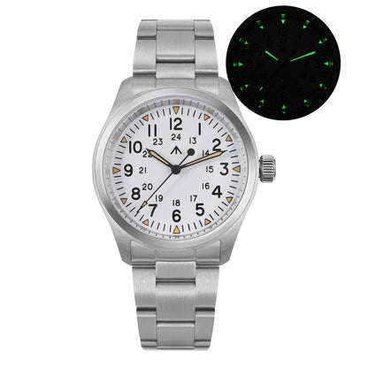 Militado ML08 V2 Vintage-Quarzuhr Military VH31-Uhrwerk Doppeltes Saphirglas C3 BGW-9 Leuchtend Wasserdicht 38mm Uhr