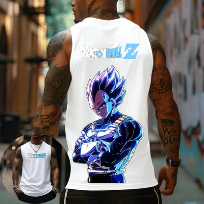 Dragon Ball Z Super Blue Vegeta American Retro Fitness Vest Y2K Harajuku Style Spring and Summer New Men's T-Shirt Daily Wear